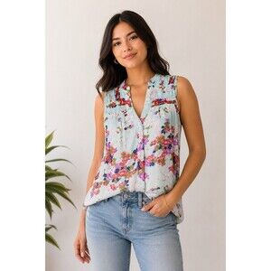 Anthropologie Meadow Rue Top Mint Sage Green SZ S Floral Cottagecore Peasant